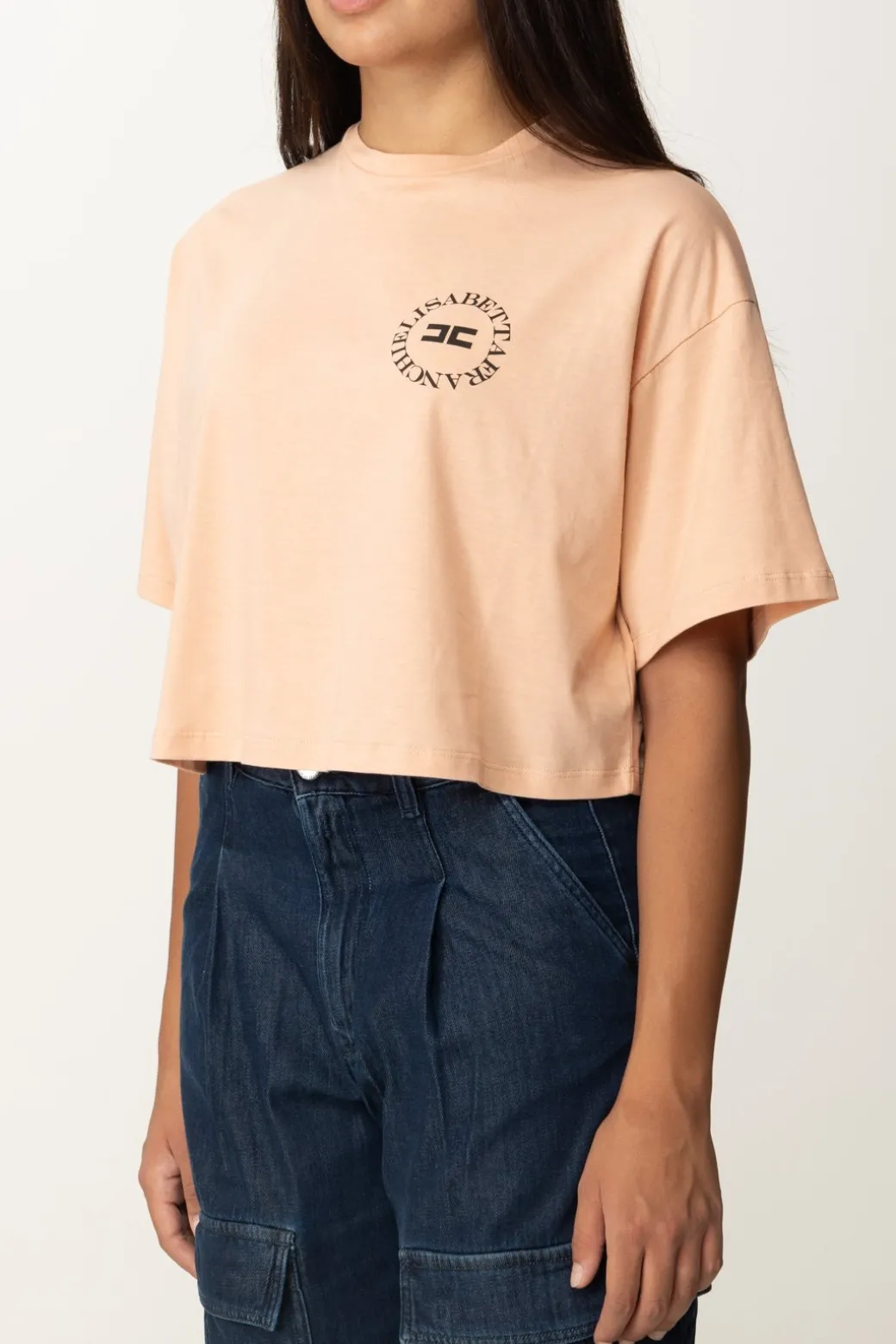 Donna Elisabetta Franchi T-shirt Cropped con Stampa Logo