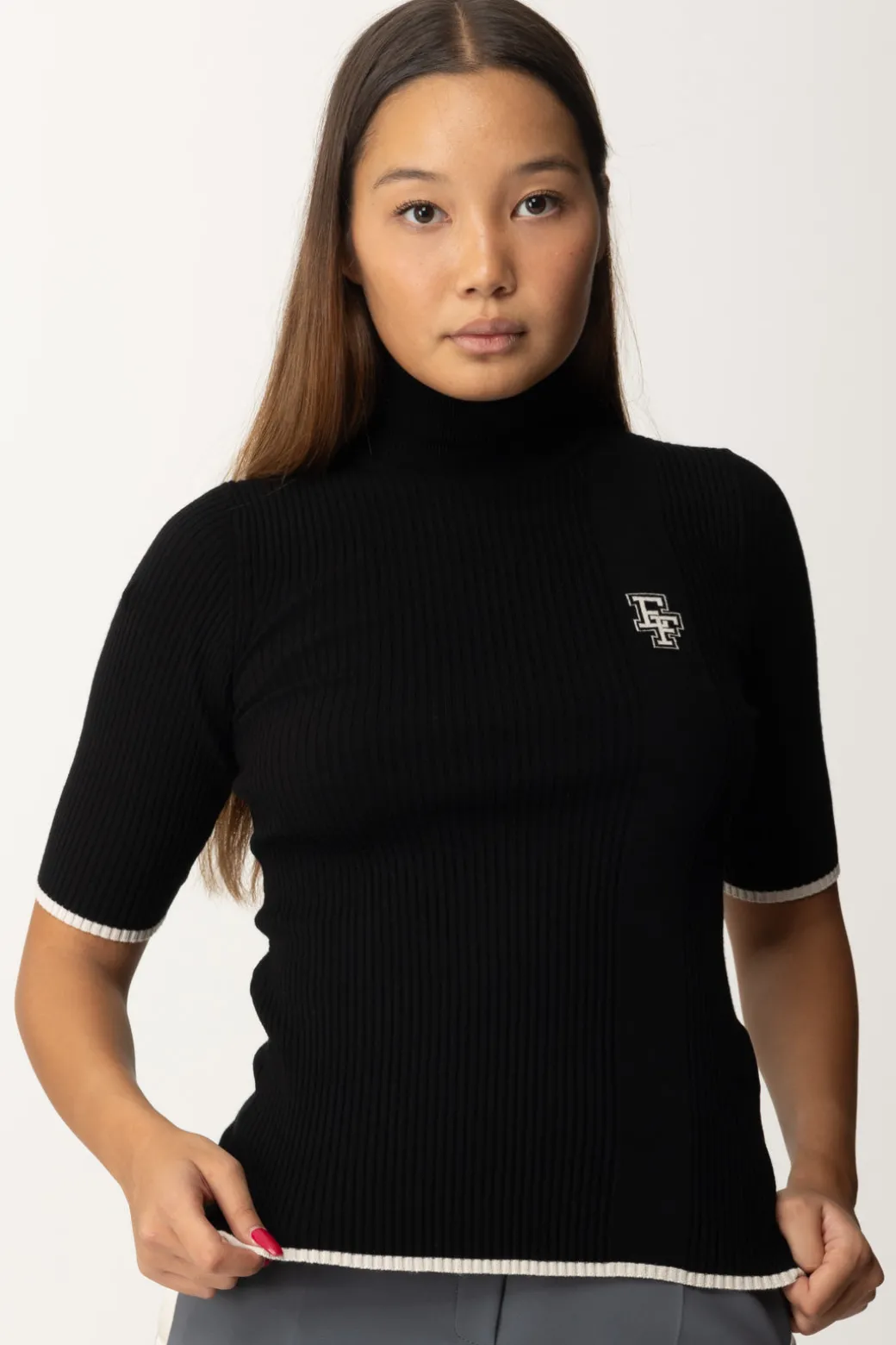 Donna Elisabetta Franchi T-shirt Dolcevita In Maglia con Logo