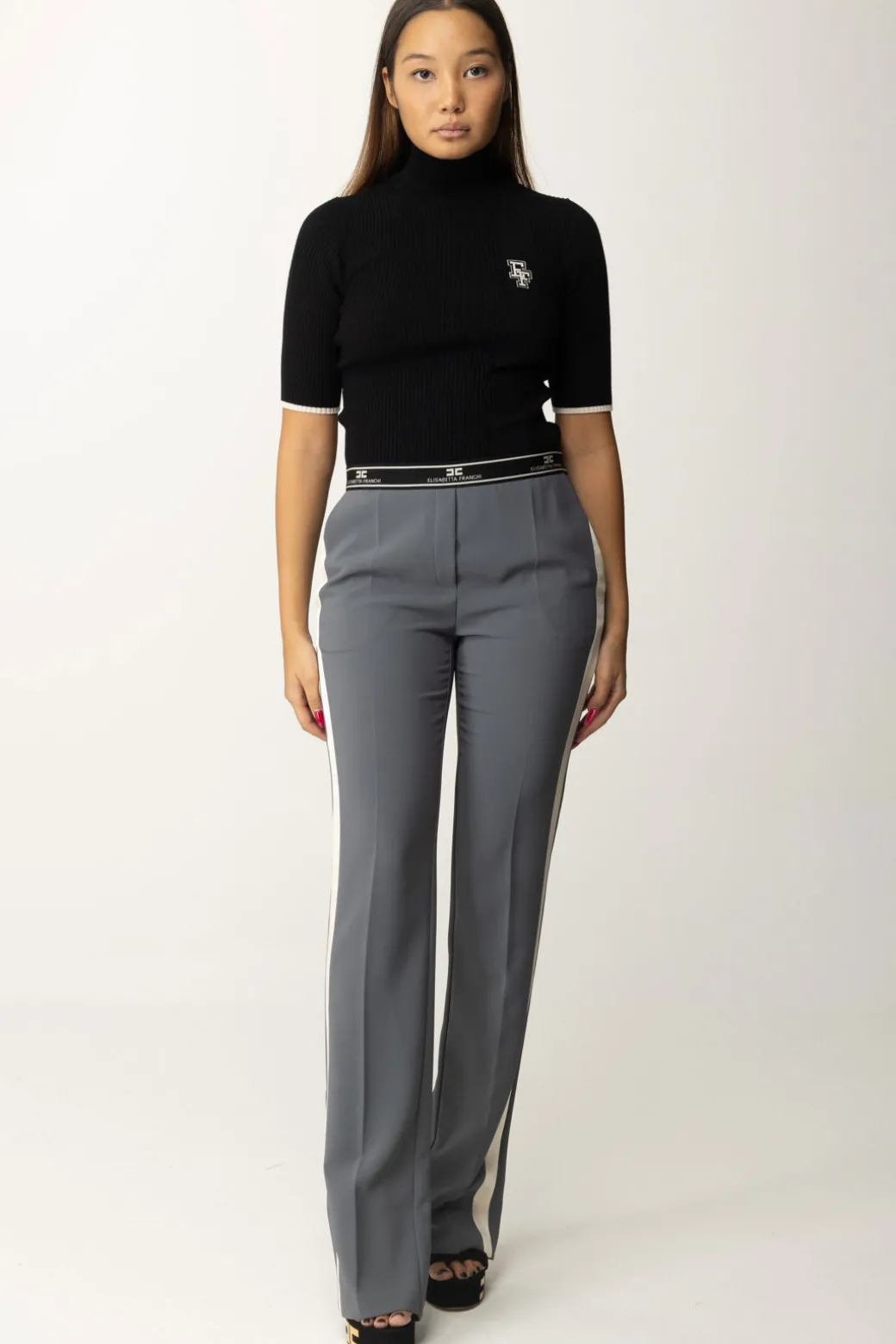 Donna Elisabetta Franchi T-shirt Dolcevita In Maglia con Logo