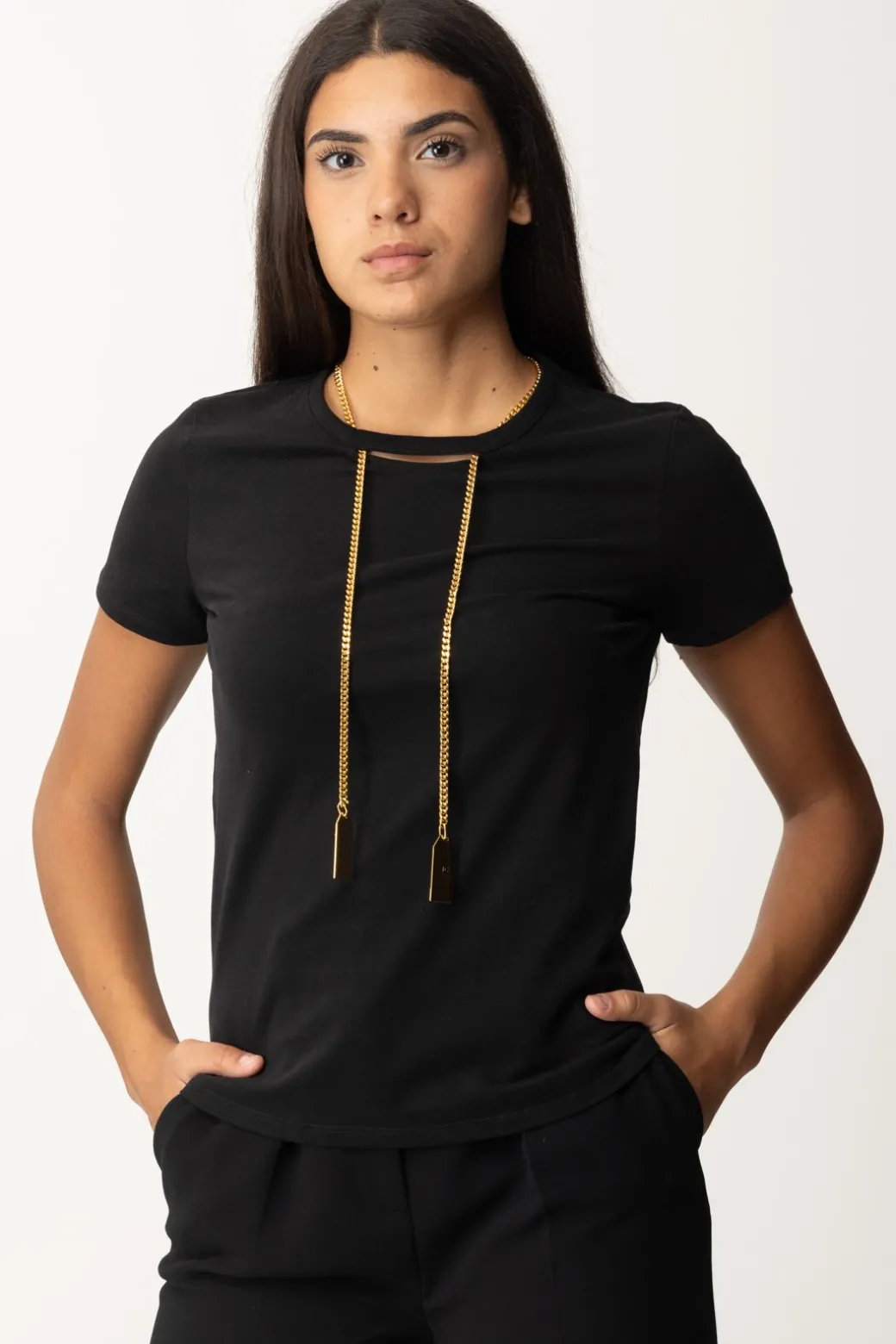 Donna Elisabetta Franchi T-shirt In Jersey con Collana