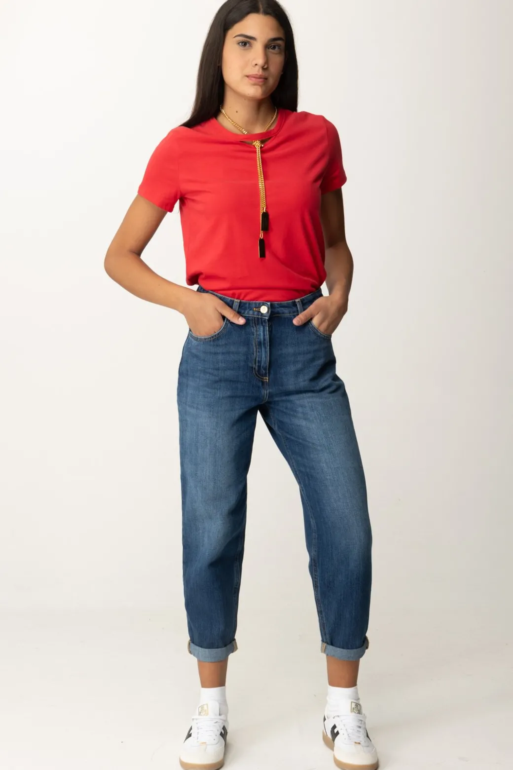 Donna Elisabetta Franchi T-shirt In Jersey con Collana