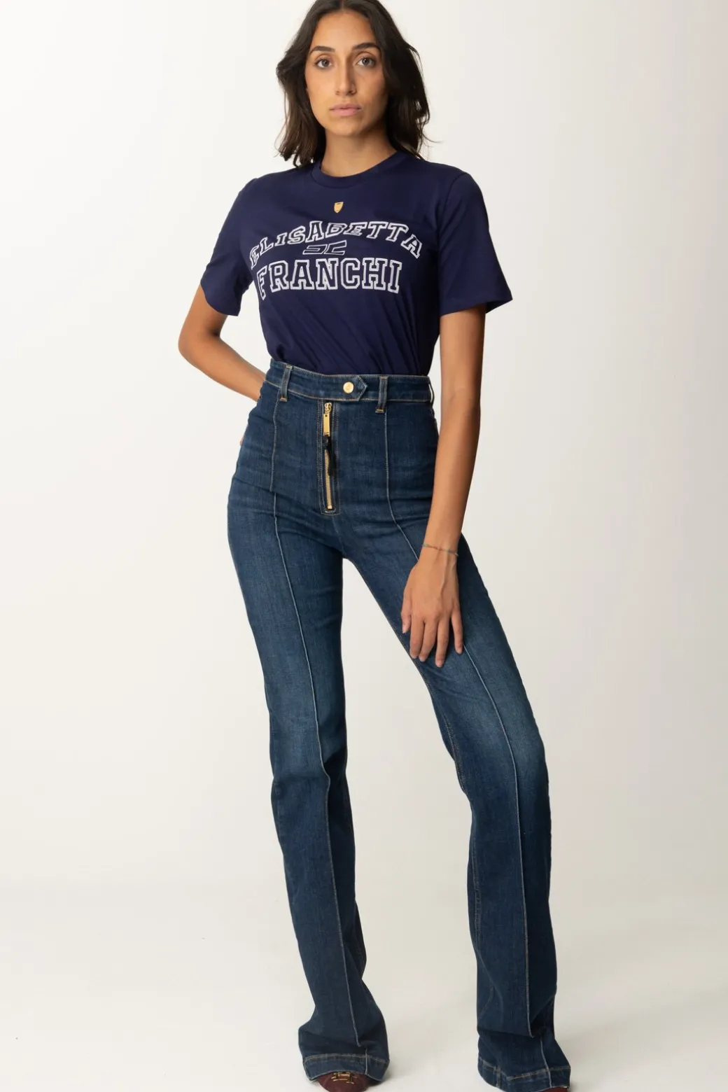 Donna Elisabetta Franchi T-shirt In Jersey con Stampa College