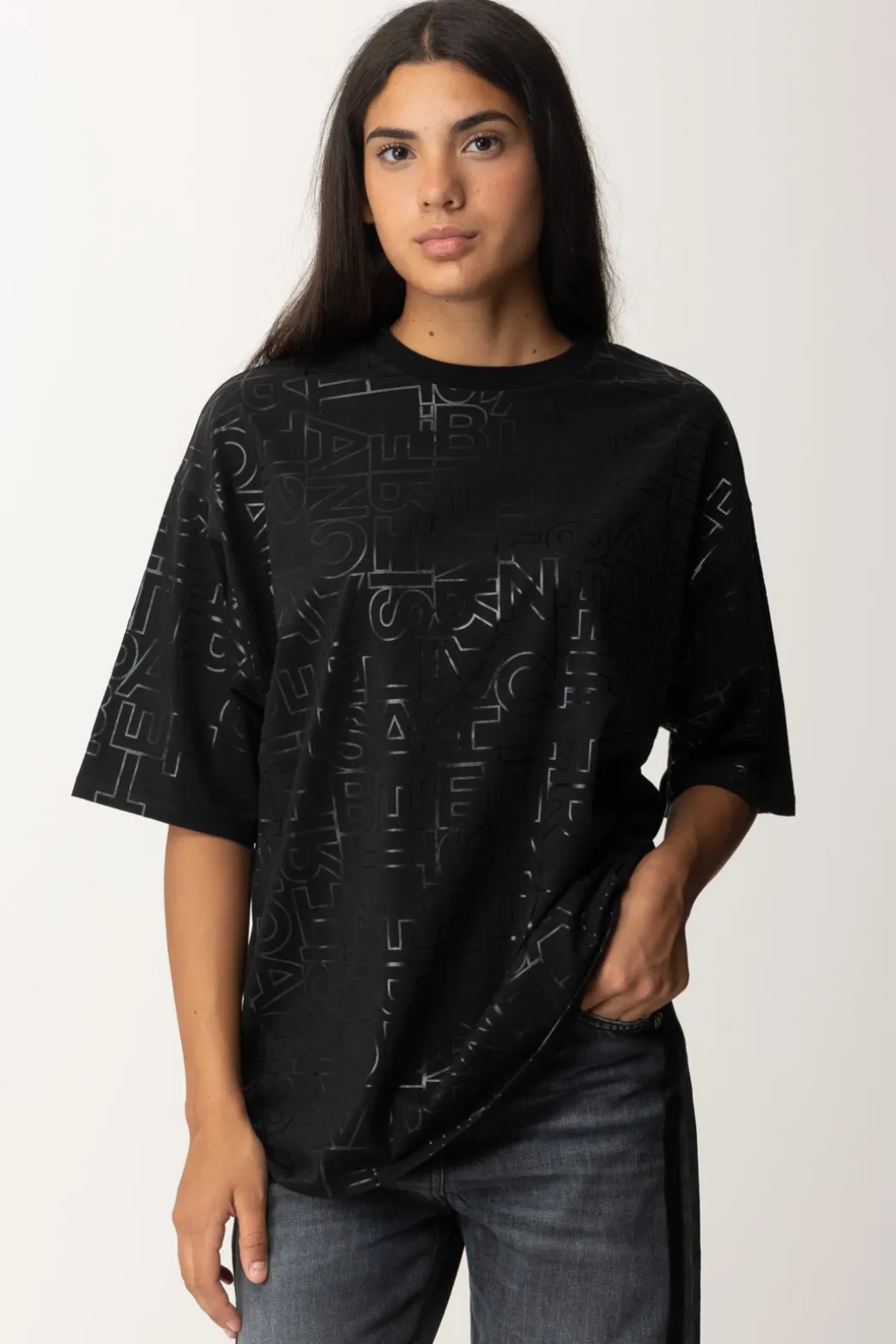 Donna Elisabetta Franchi T-shirt Over con Stampa Logo Lucida
