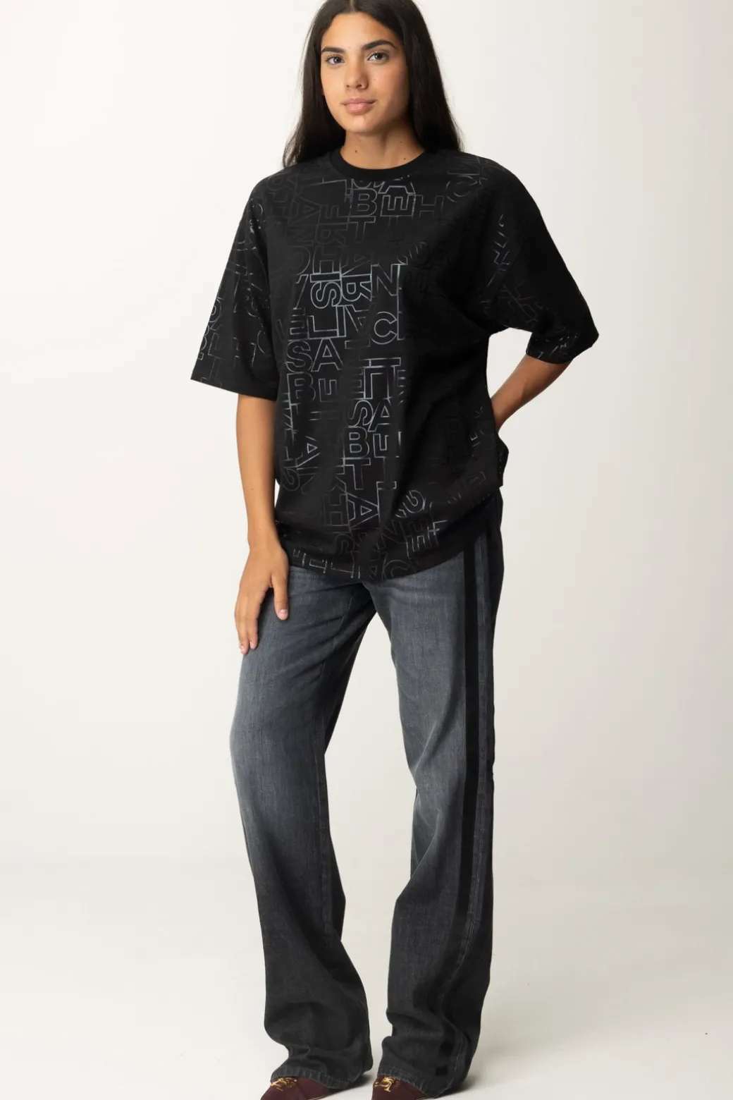 Donna Elisabetta Franchi T-shirt Over con Stampa Logo Lucida