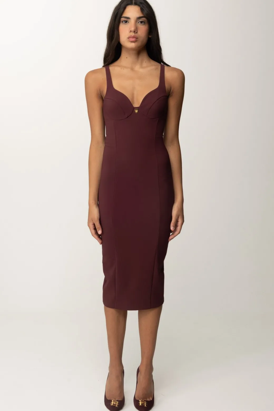 Donna Elisabetta Franchi Tubino Stretch Taglio Coppe e Charm