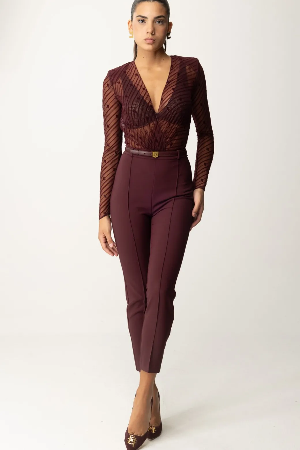 Donna Elisabetta Franchi Tuta Combinata In Tulle Flock Disegno Diagonale