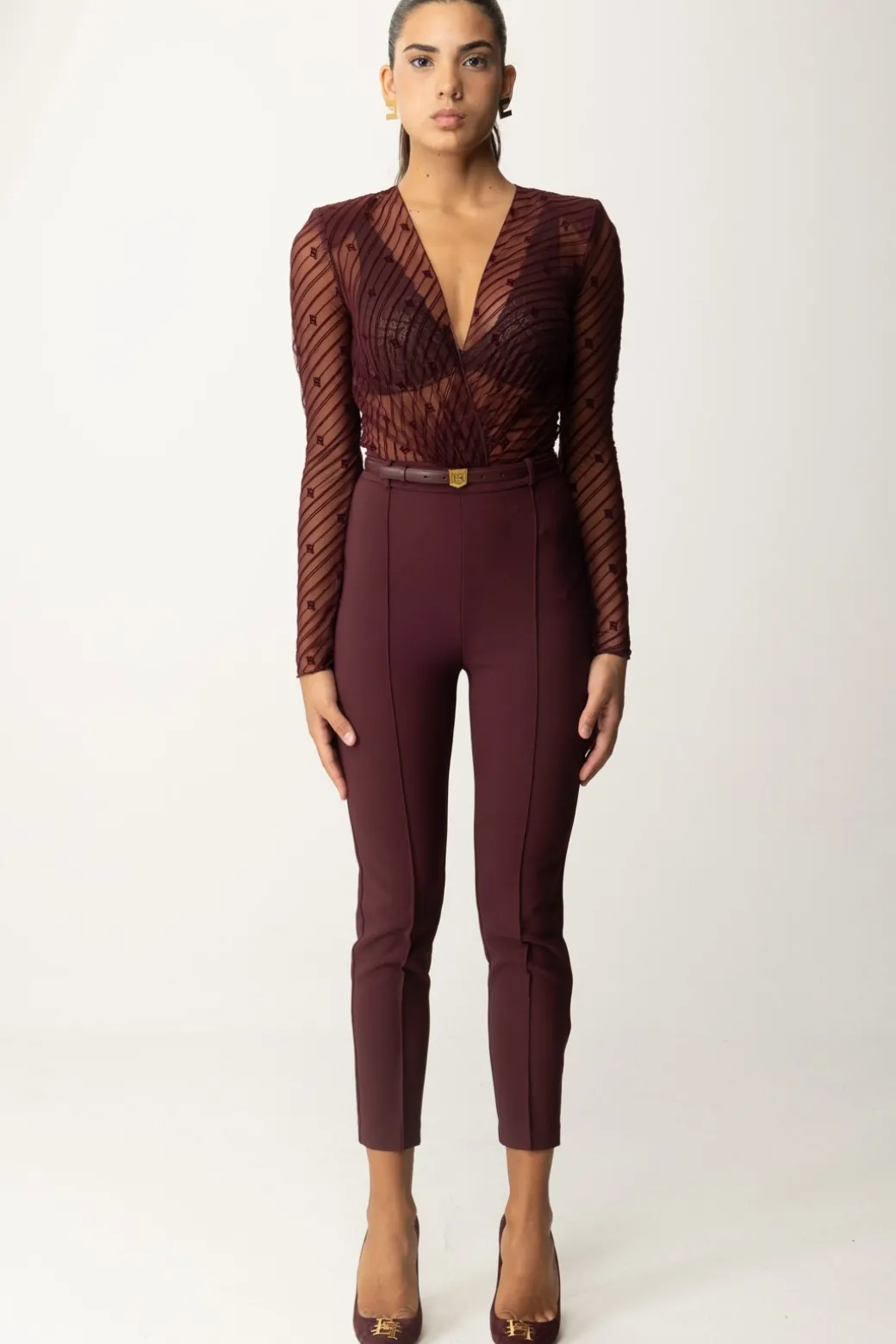 Donna Elisabetta Franchi Tuta Combinata In Tulle Flock Disegno Diagonale