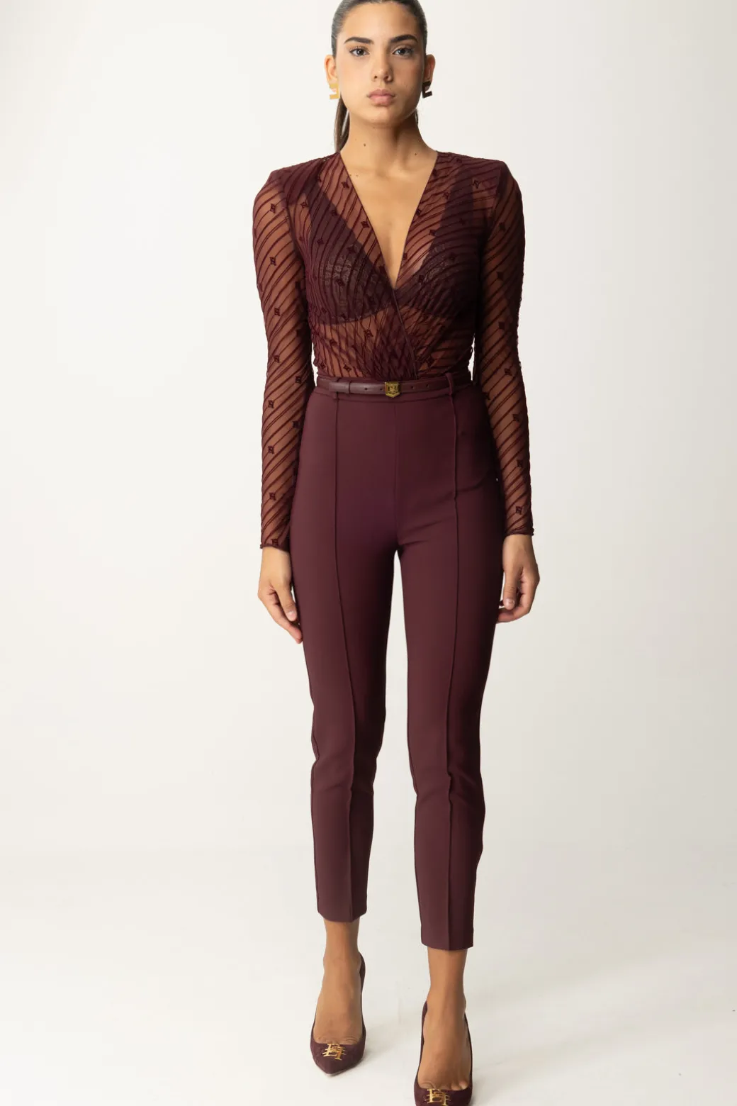 Donna Elisabetta Franchi Tuta Combinata In Tulle Flock Disegno Diagonale