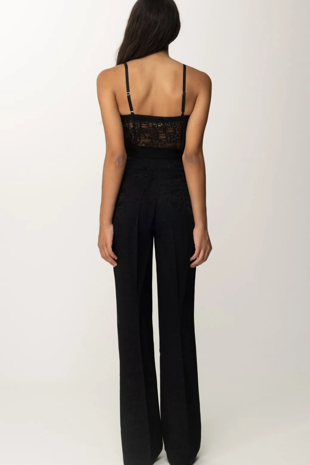 Donna Elisabetta Franchi Tuta con Bustier e Palazzo In Tulle Jaquard