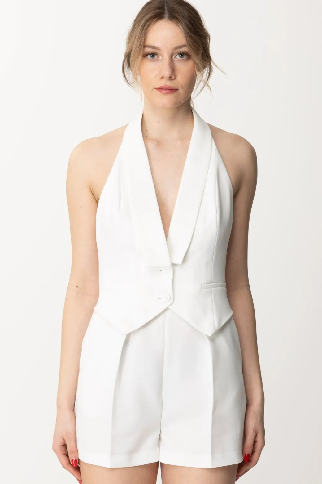 Donna Elisabetta Franchi Tuta Corta In Crêpe con Gilet