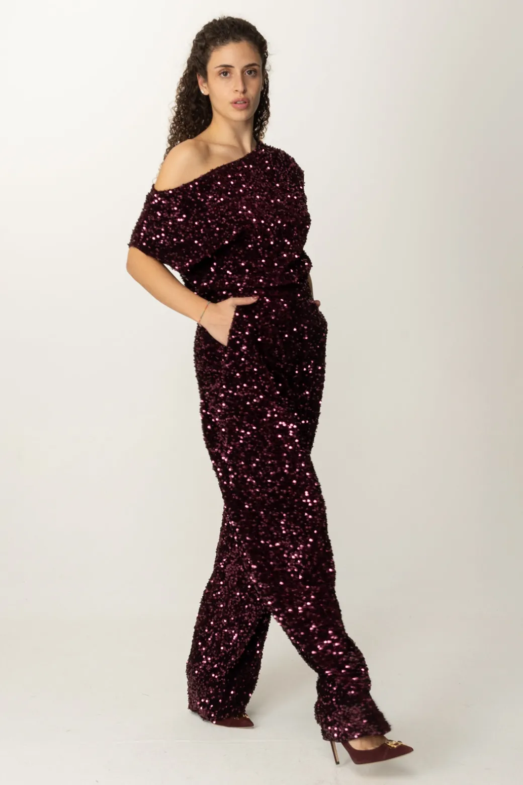 Donna Elisabetta Franchi Tuta In Ciniglia Full Paillettes