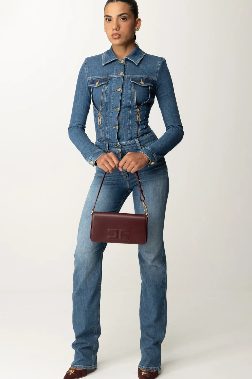 Donna Elisabetta Franchi Tuta In Jeans a Zampa con Zip