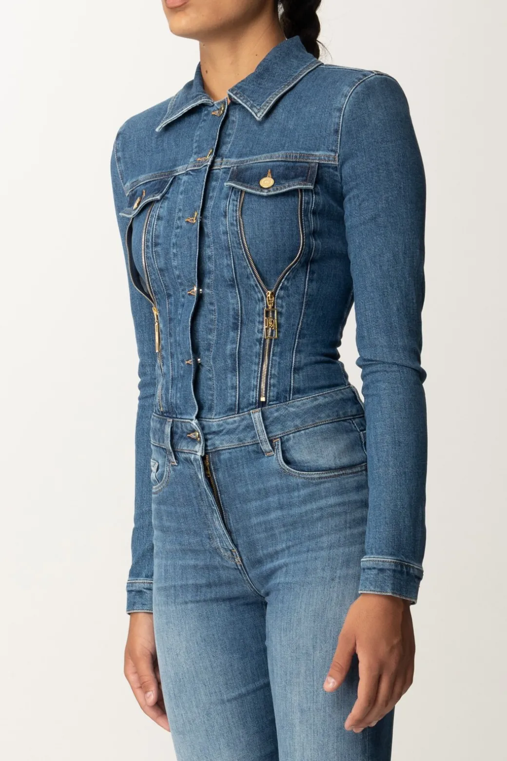 Donna Elisabetta Franchi Tuta In Jeans a Zampa con Zip