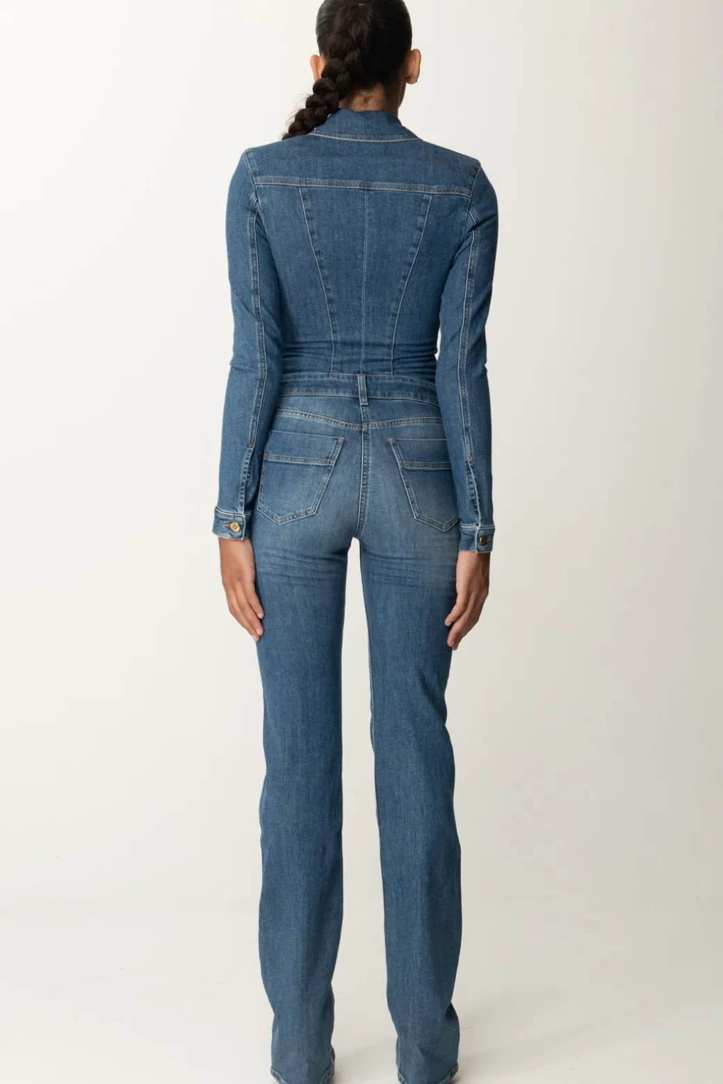 Donna Elisabetta Franchi Tuta In Jeans a Zampa con Zip