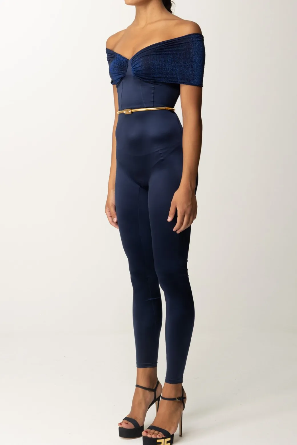 Donna Elisabetta Franchi Tuta In Lycra con Cintura e Inserto Lurex