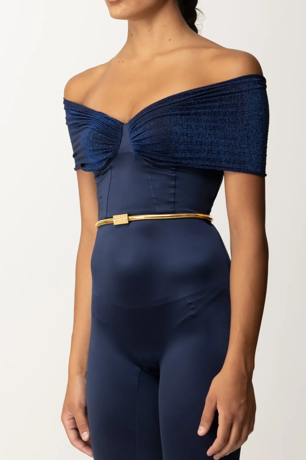 Donna Elisabetta Franchi Tuta In Lycra con Cintura e Inserto Lurex