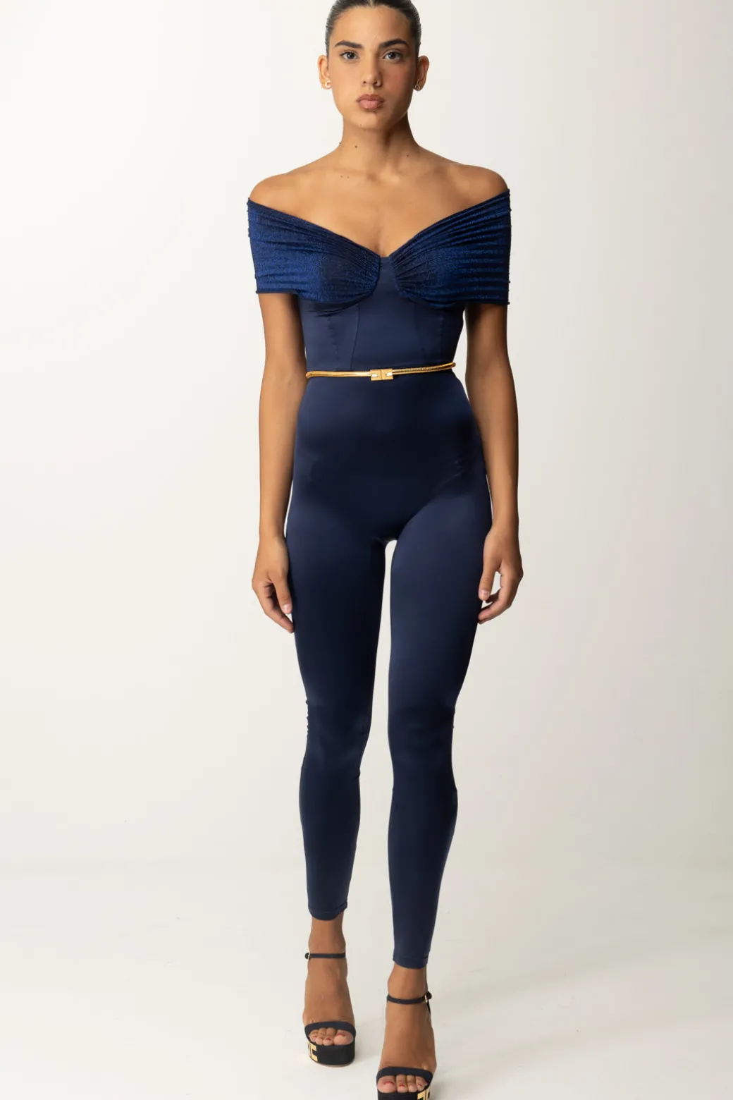 Donna Elisabetta Franchi Tuta In Lycra con Cintura e Inserto Lurex