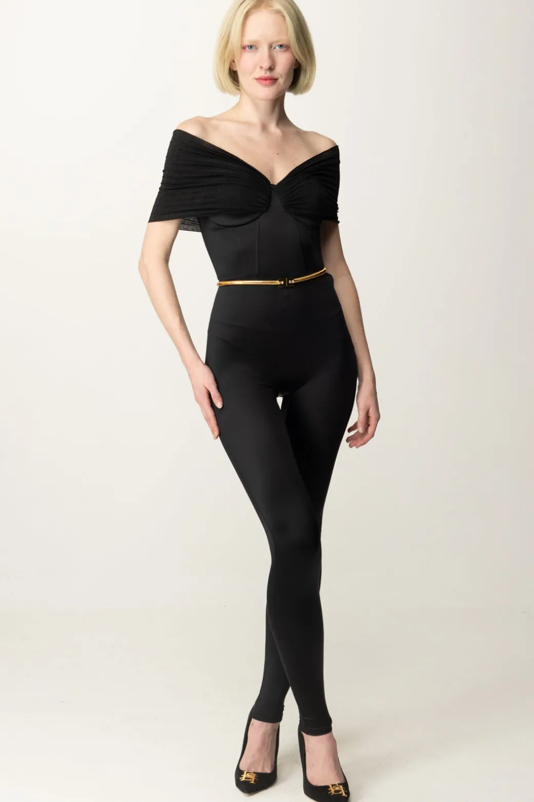 Donna Elisabetta Franchi Tuta In Lycra con Cintura e Inserto Lurex
