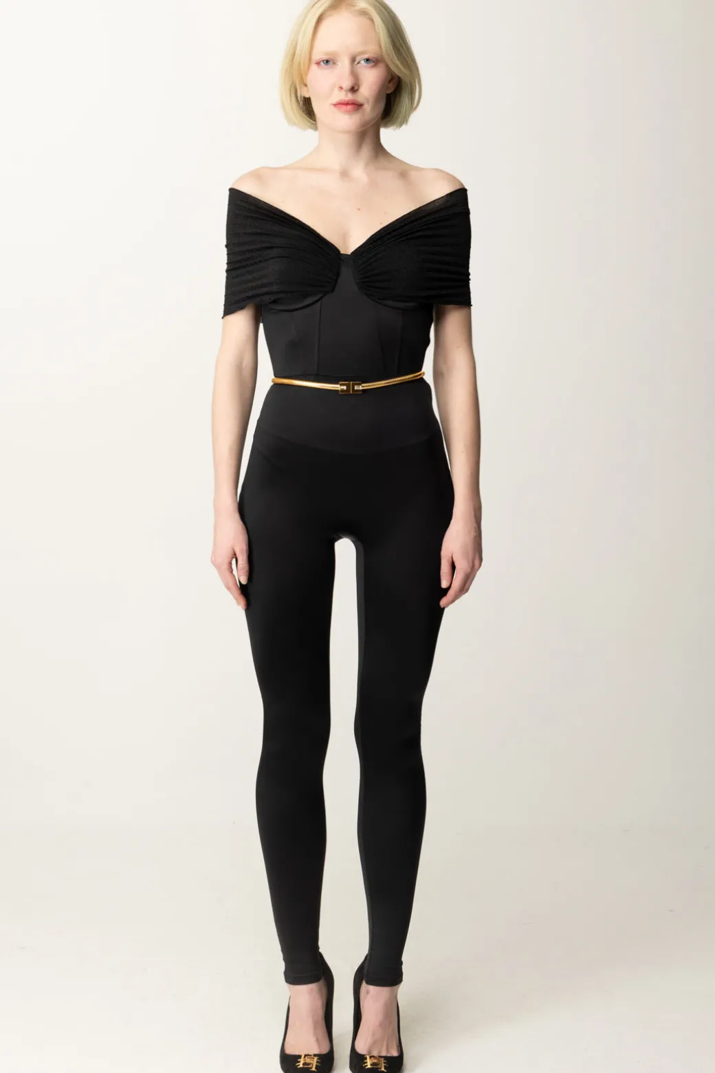 Donna Elisabetta Franchi Tuta In Lycra con Cintura e Inserto Lurex
