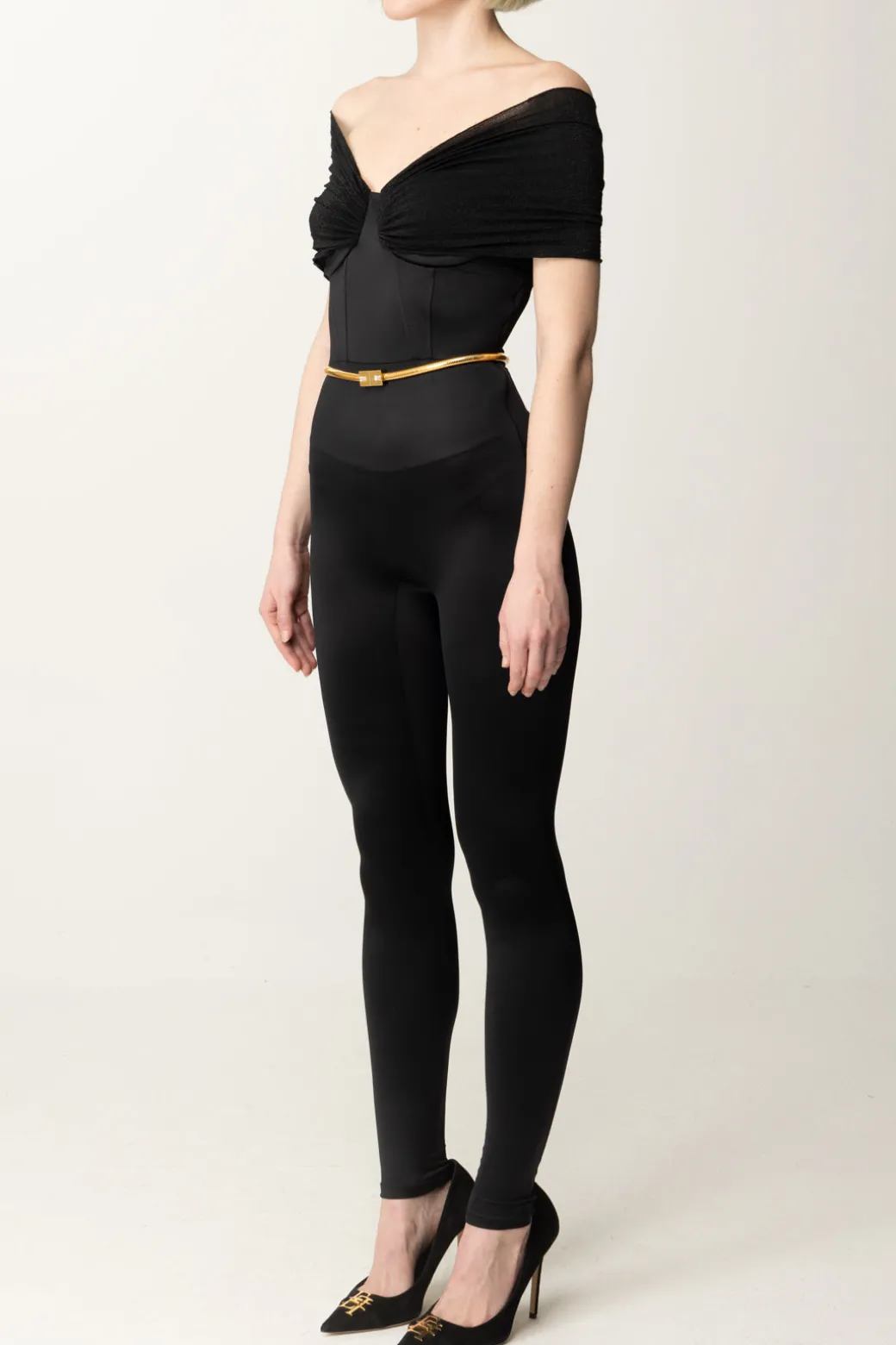 Donna Elisabetta Franchi Tuta In Lycra con Cintura e Inserto Lurex