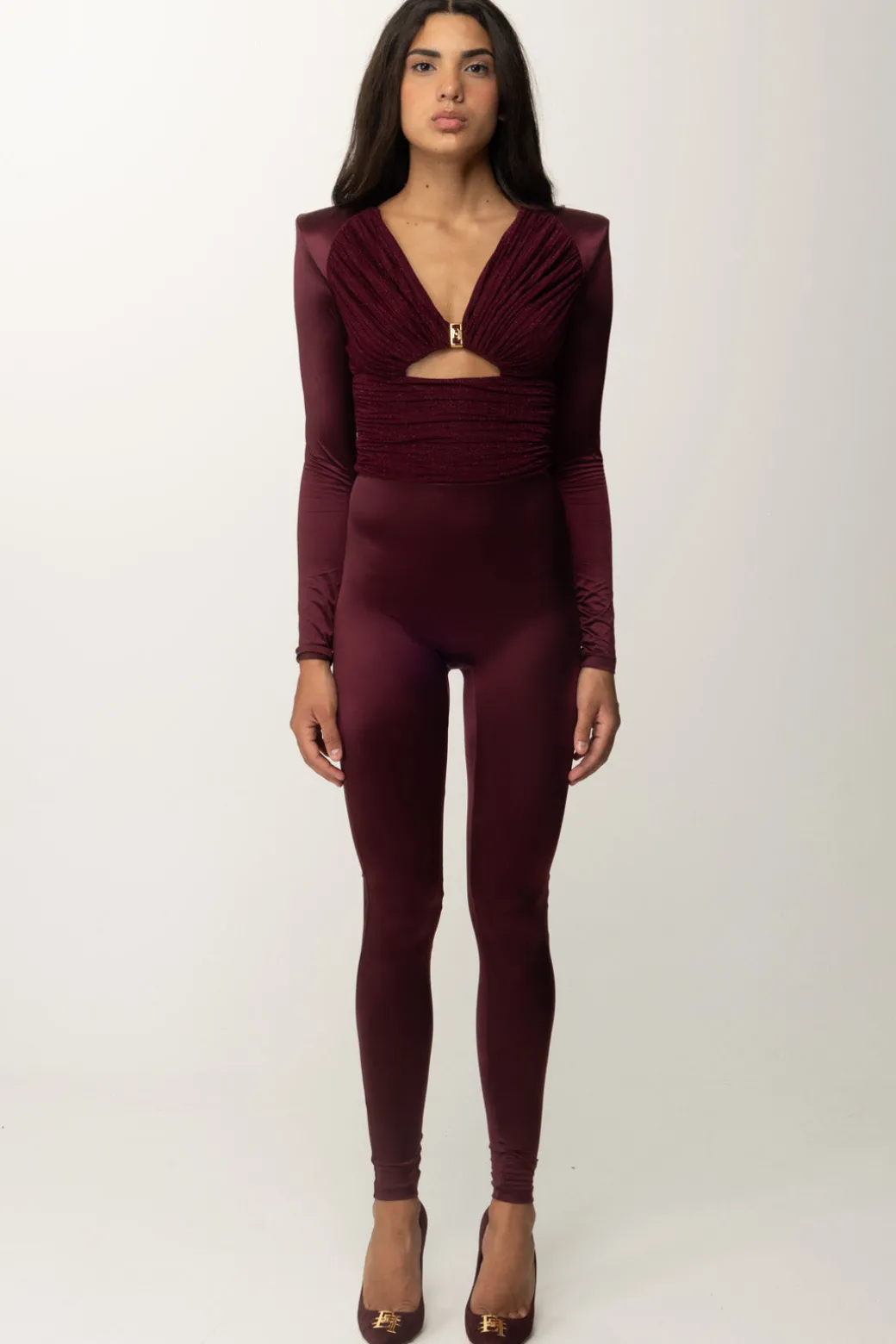 Donna Elisabetta Franchi Tuta Lunga In Lycra con Busto Plissè