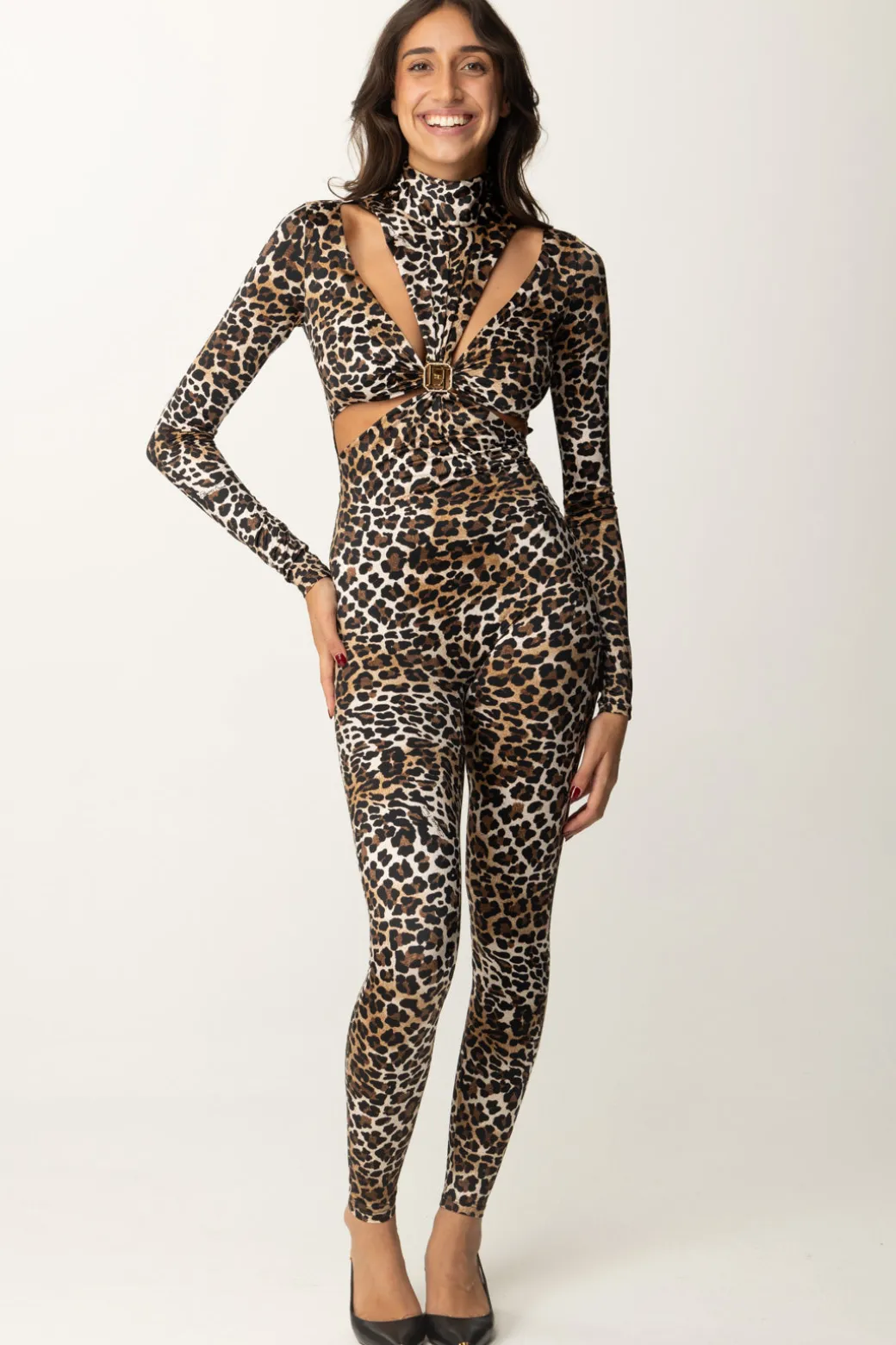 Donna Elisabetta Franchi Tuta Stampa con Cut-out