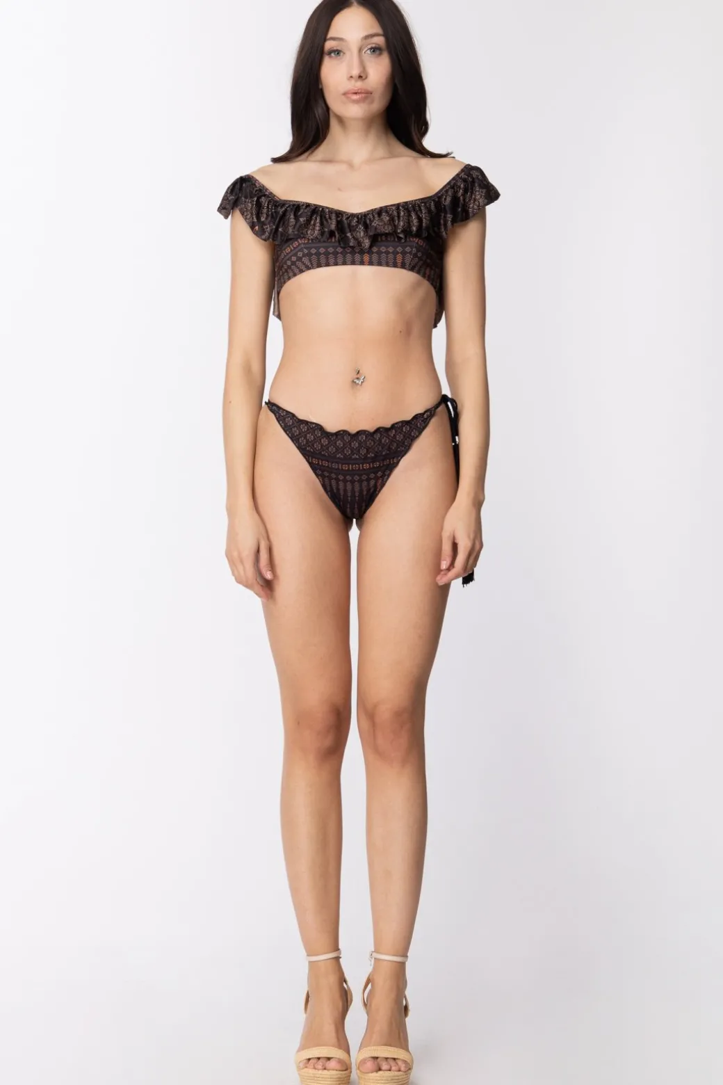 Donna Fk Bikini Fascia con Frappa e Chiusura Sul Retro Slip Laccetti