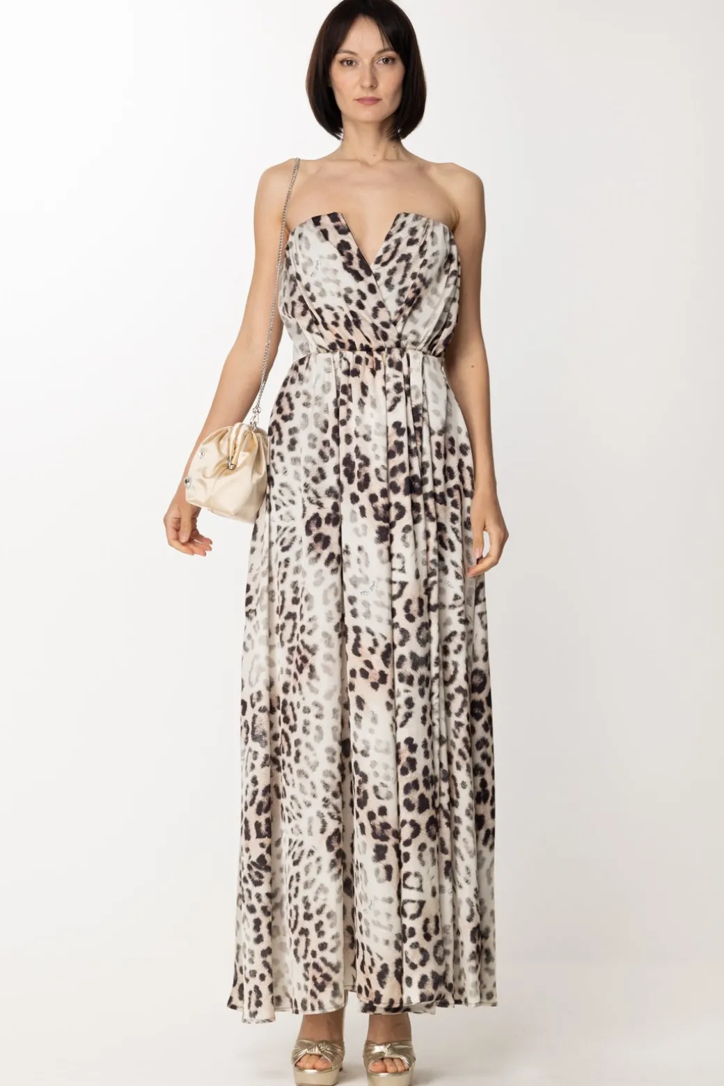 Donna Gaëlle Paris Abito In Raso Animalier con Spacco