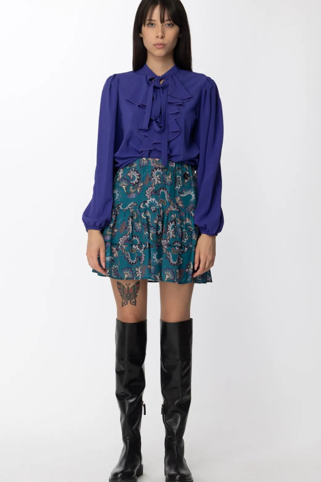 Donna Gaëlle Paris Blusa In Georgette con Rouches e Fusciacca