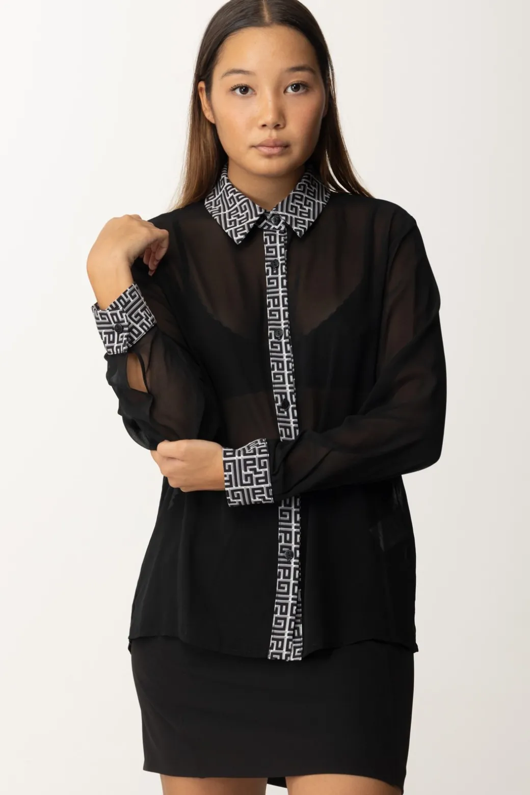 Donna Gaëlle Paris Camicia Trasparente con Motivo Geometrico