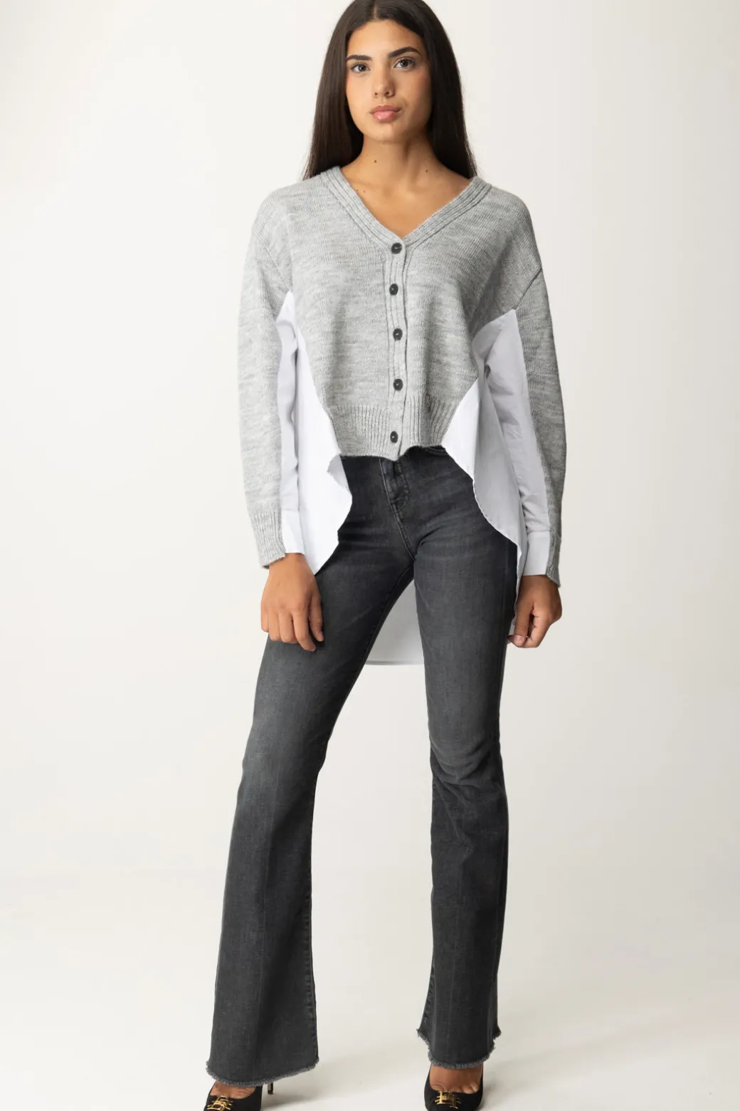 Donna Gaëlle Paris Cardigan Asimmetrico con Tessuto a Contrasto