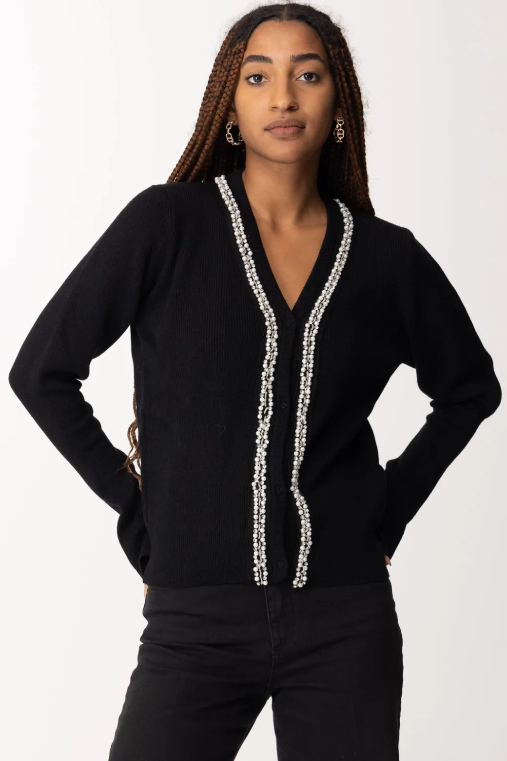 Donna Gaëlle Paris Cardigan Corto con Strass e Perline