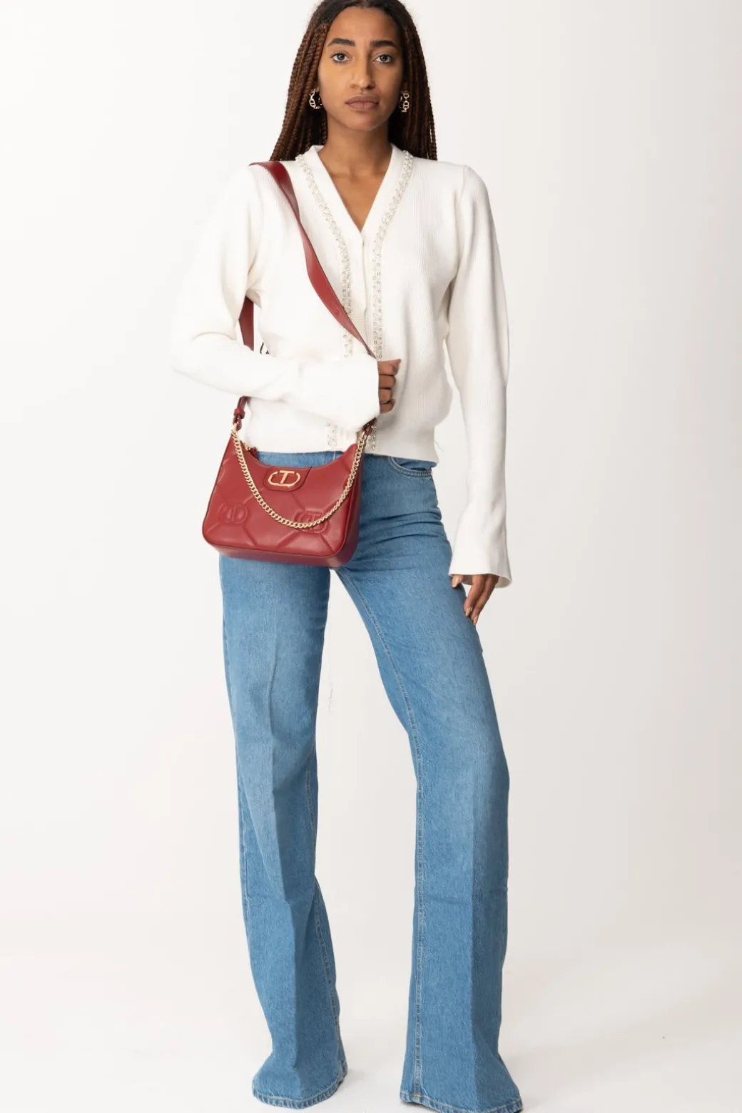 Donna Gaëlle Paris Cardigan Corto con Strass e Perline