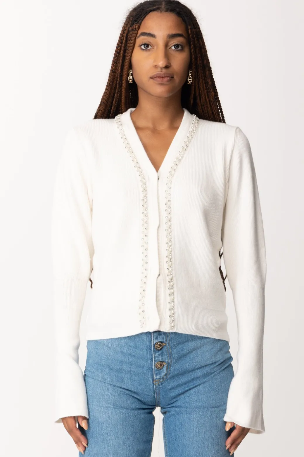 Donna Gaëlle Paris Cardigan Corto con Strass e Perline