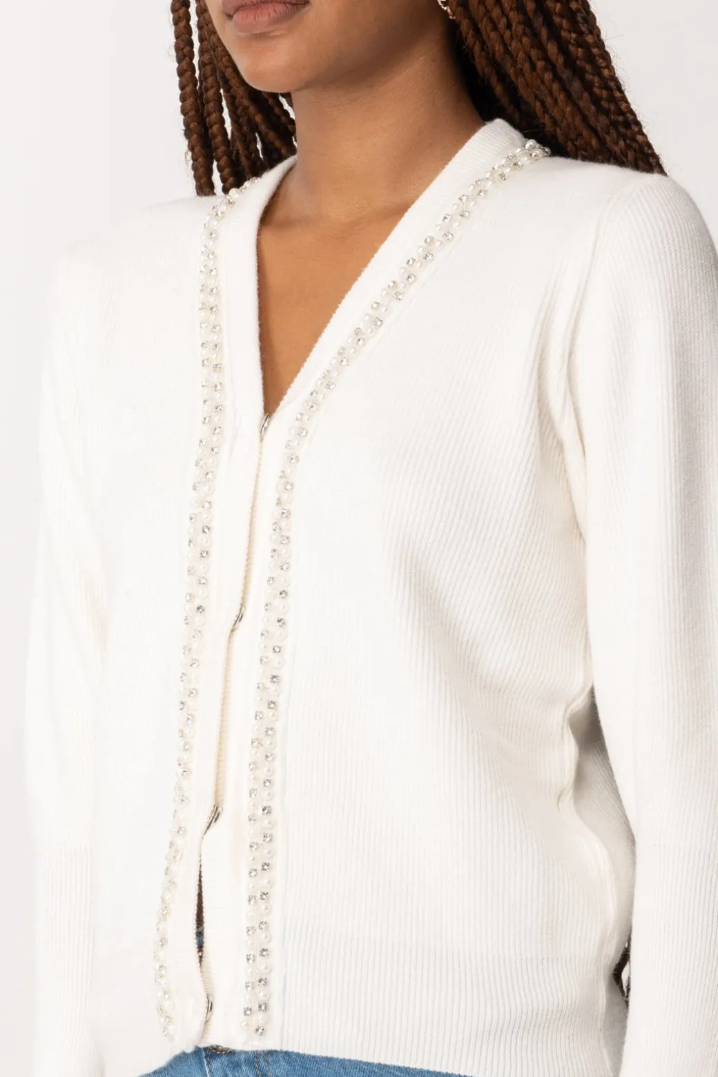 Donna Gaëlle Paris Cardigan Corto con Strass e Perline