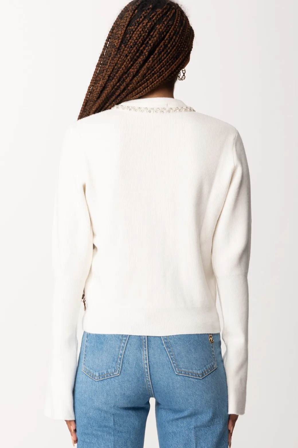 Donna Gaëlle Paris Cardigan Corto con Strass e Perline