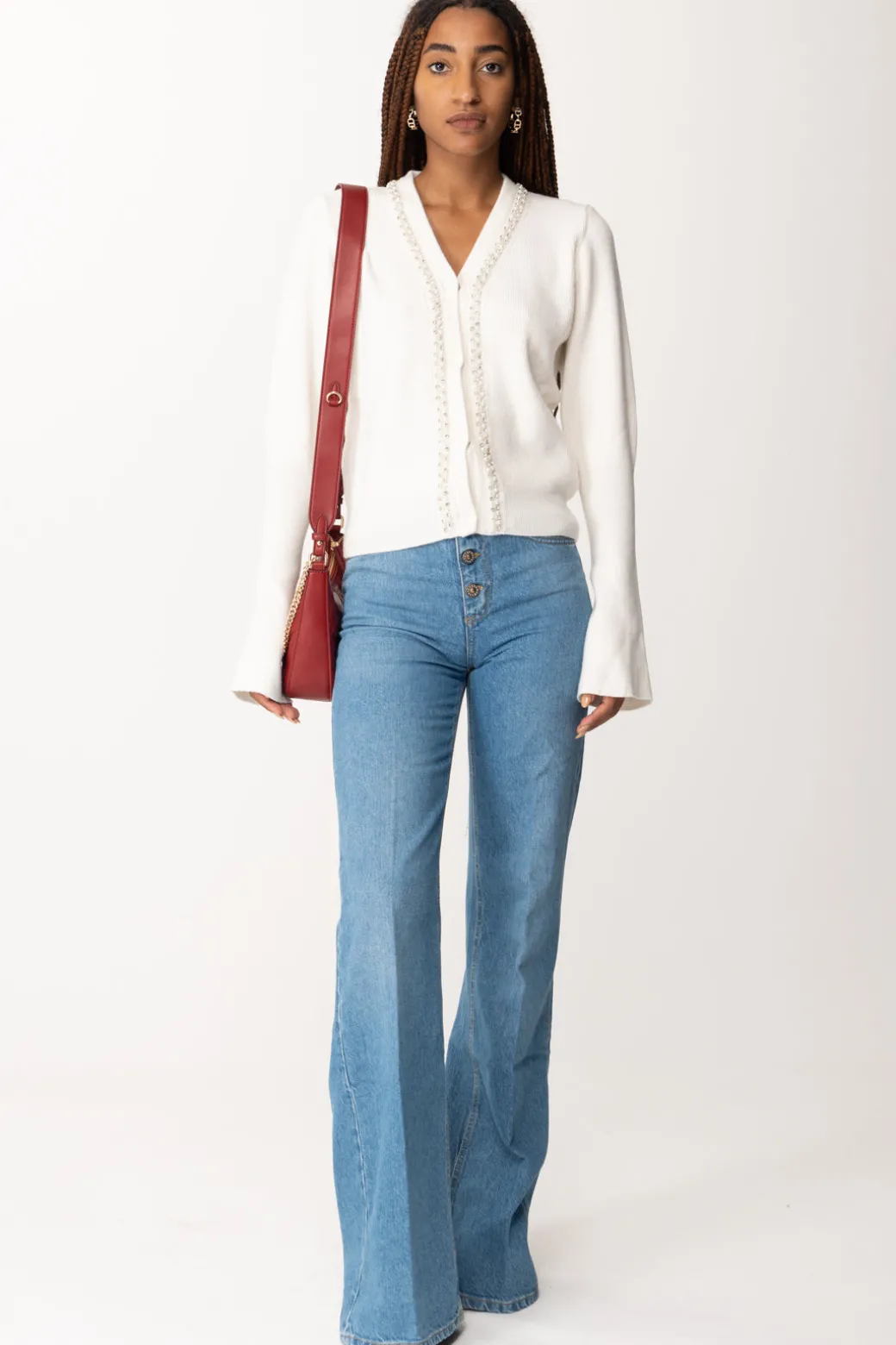 Donna Gaëlle Paris Cardigan Corto con Strass e Perline