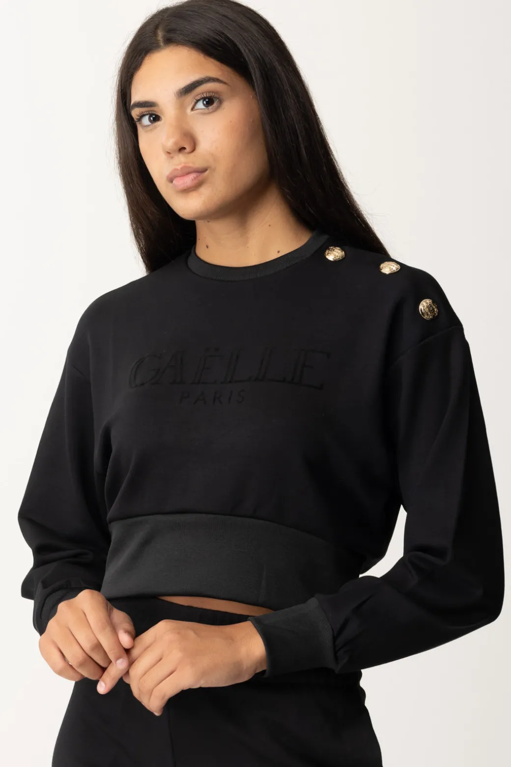 Donna Gaëlle Paris Felpa con Logo e Bottoni Gold