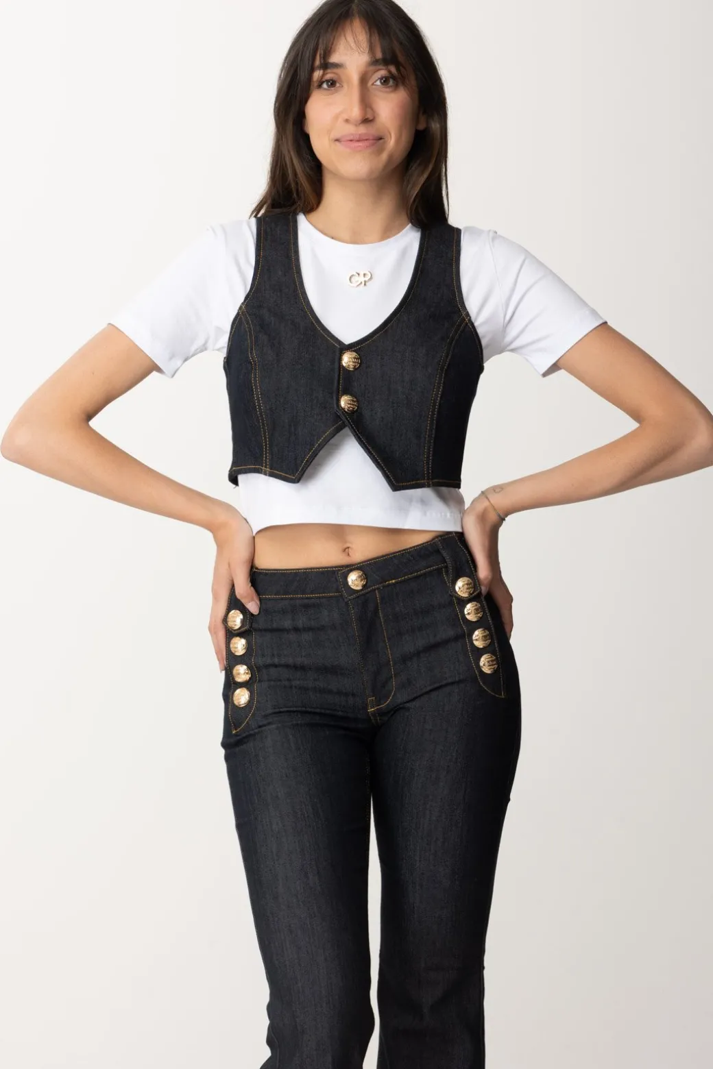 Donna Gaëlle Paris Gilet Crop In Jeans