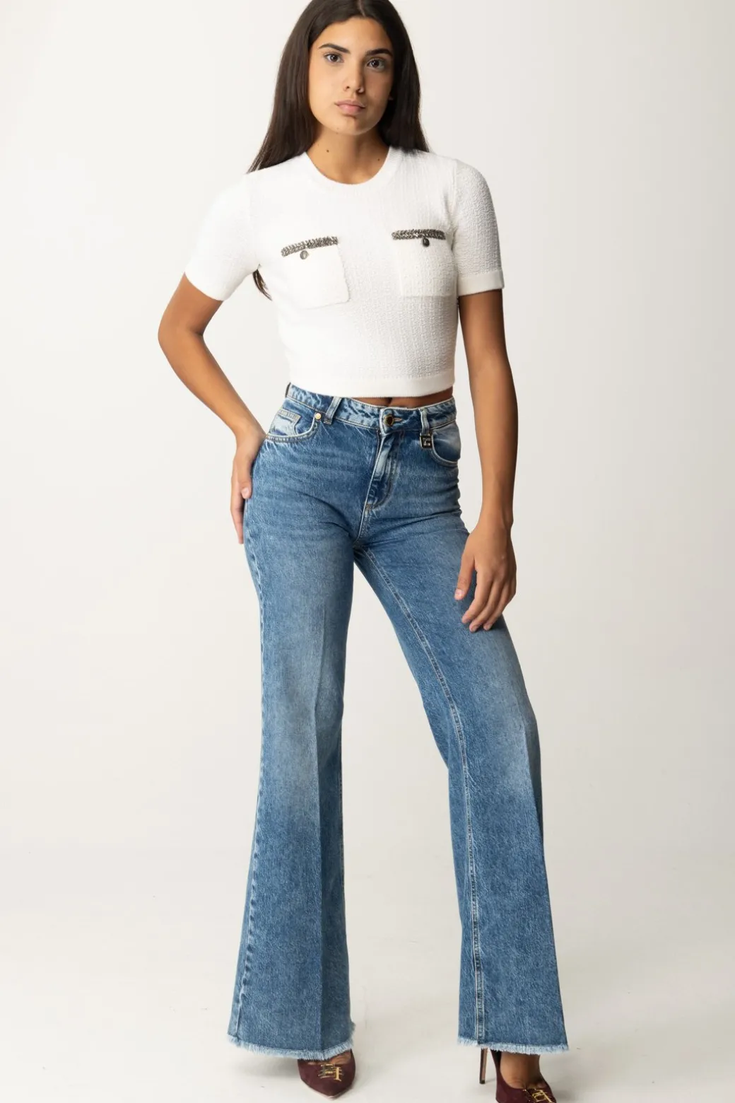 Donna Gaëlle Paris Jeans a Zampa con Effetto Vintage