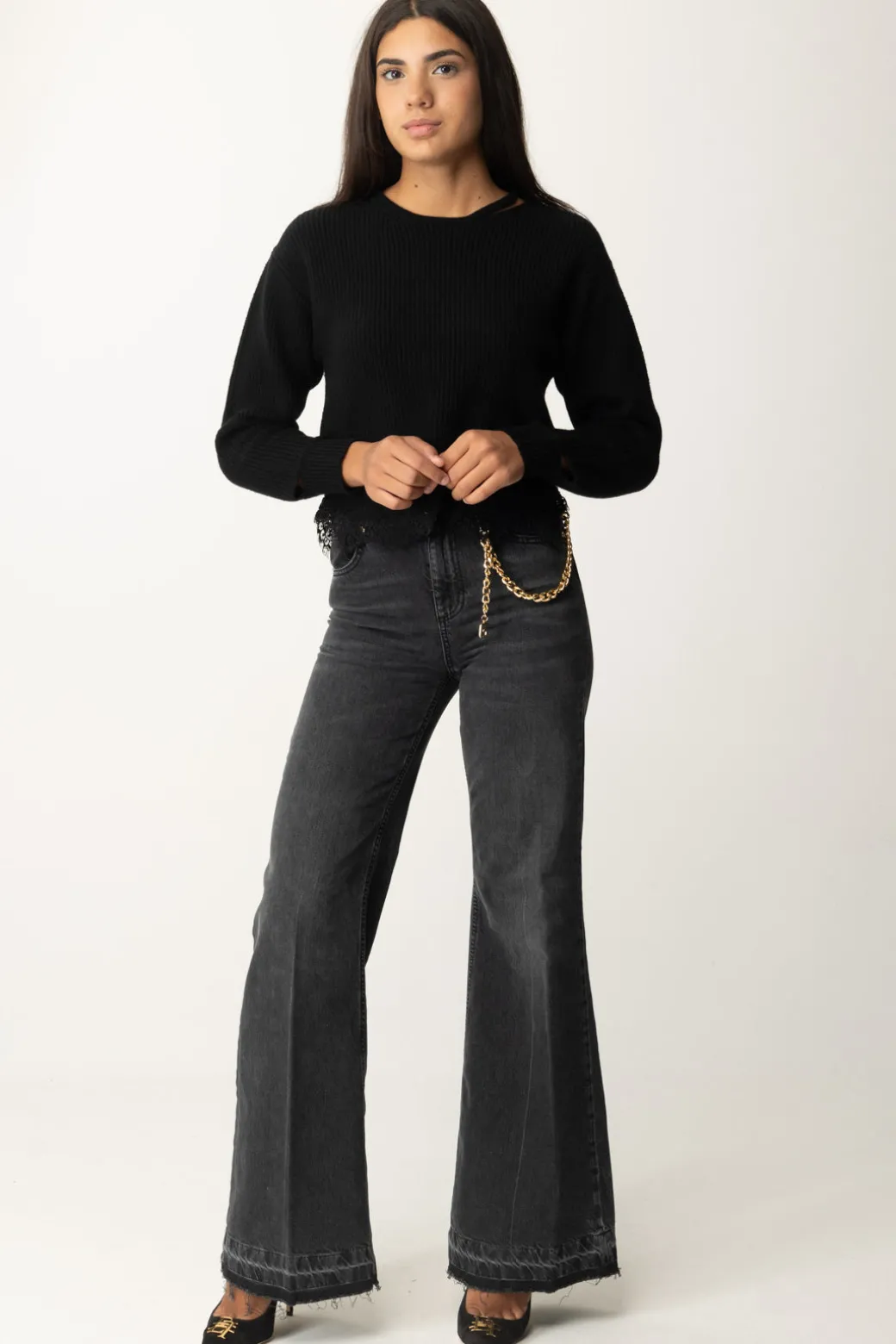 Donna Gaëlle Paris Jeans Flare con Catena