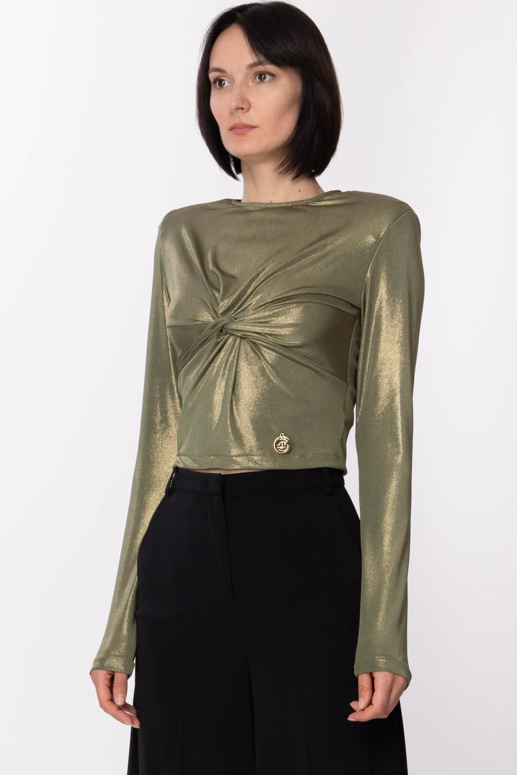 Donna Gaëlle Paris Maglia Laminata con Nodo e Oblò Sul Retro