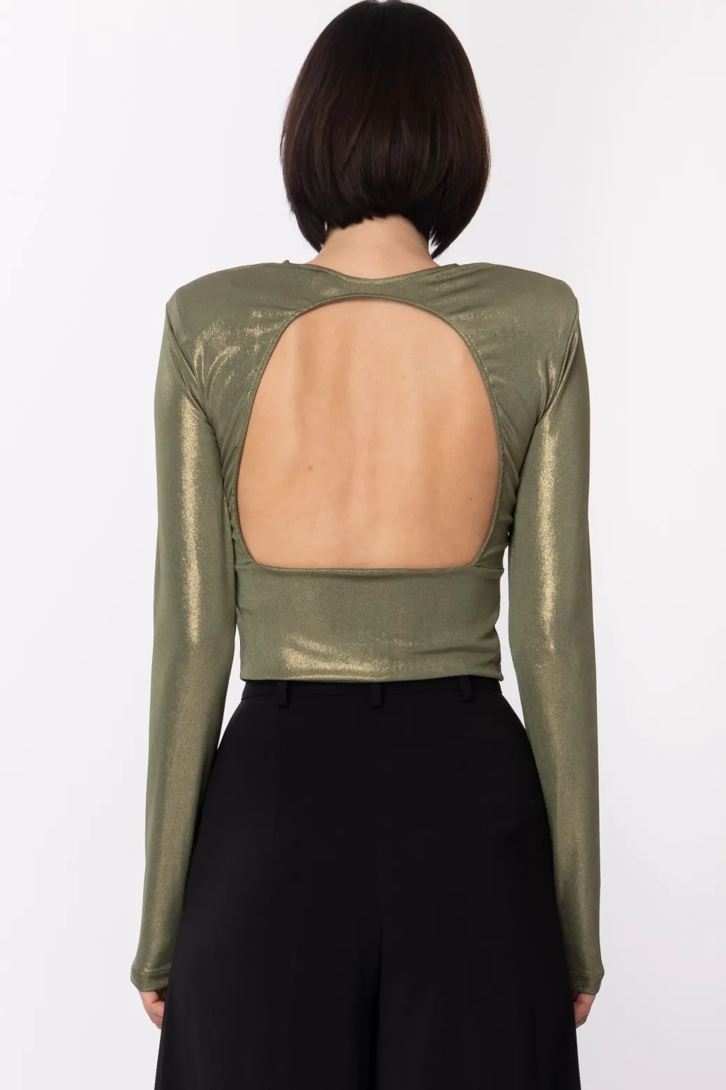 Donna Gaëlle Paris Maglia Laminata con Nodo e Oblò Sul Retro