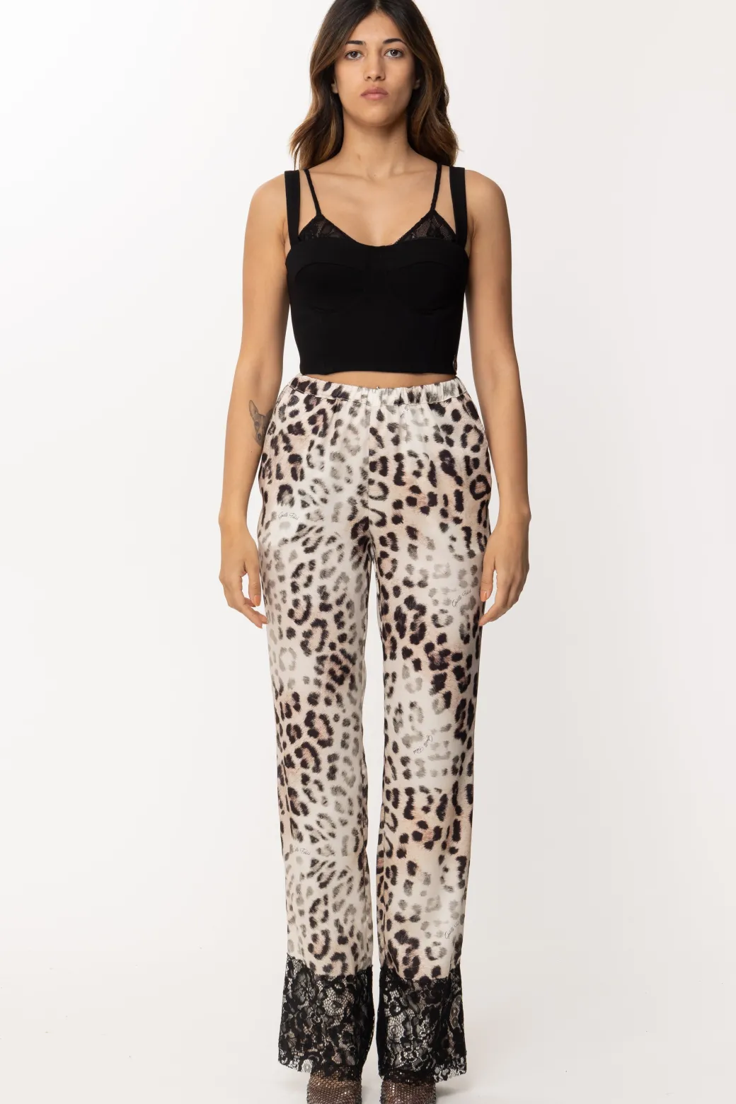 Donna Gaëlle Paris Pantaloni con Stampa Animalier e Pizzo