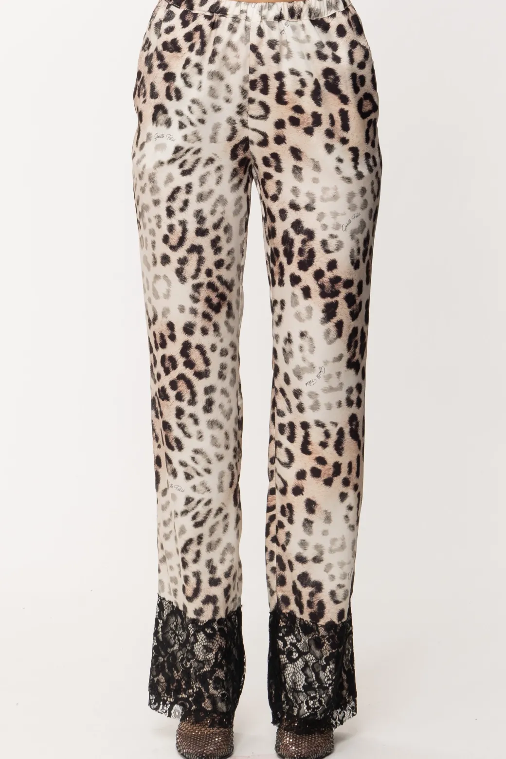 Donna Gaëlle Paris Pantaloni con Stampa Animalier e Pizzo