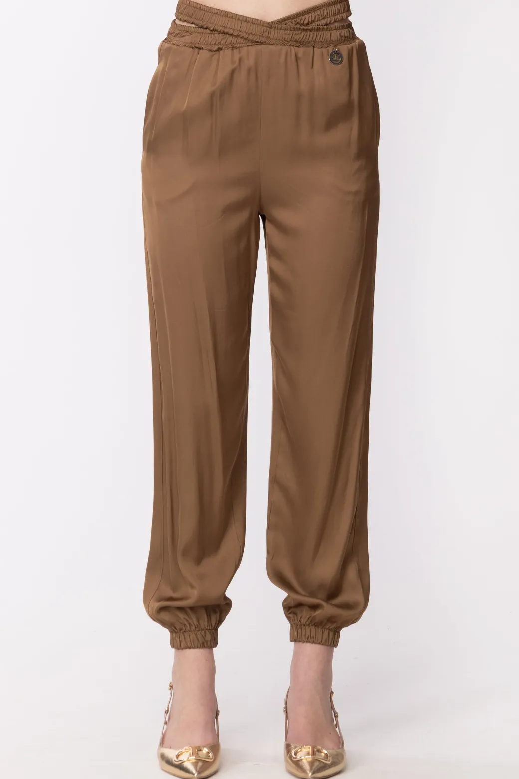Donna Gaëlle Paris Pantaloni In Raso con Elastico Intrecciato