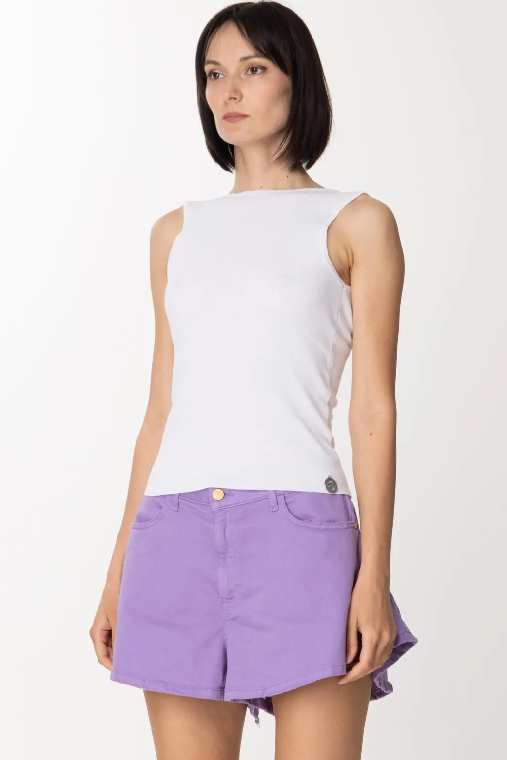 Donna Gaëlle Paris Top a Canotta con Scollo Su Retro e Gioiello