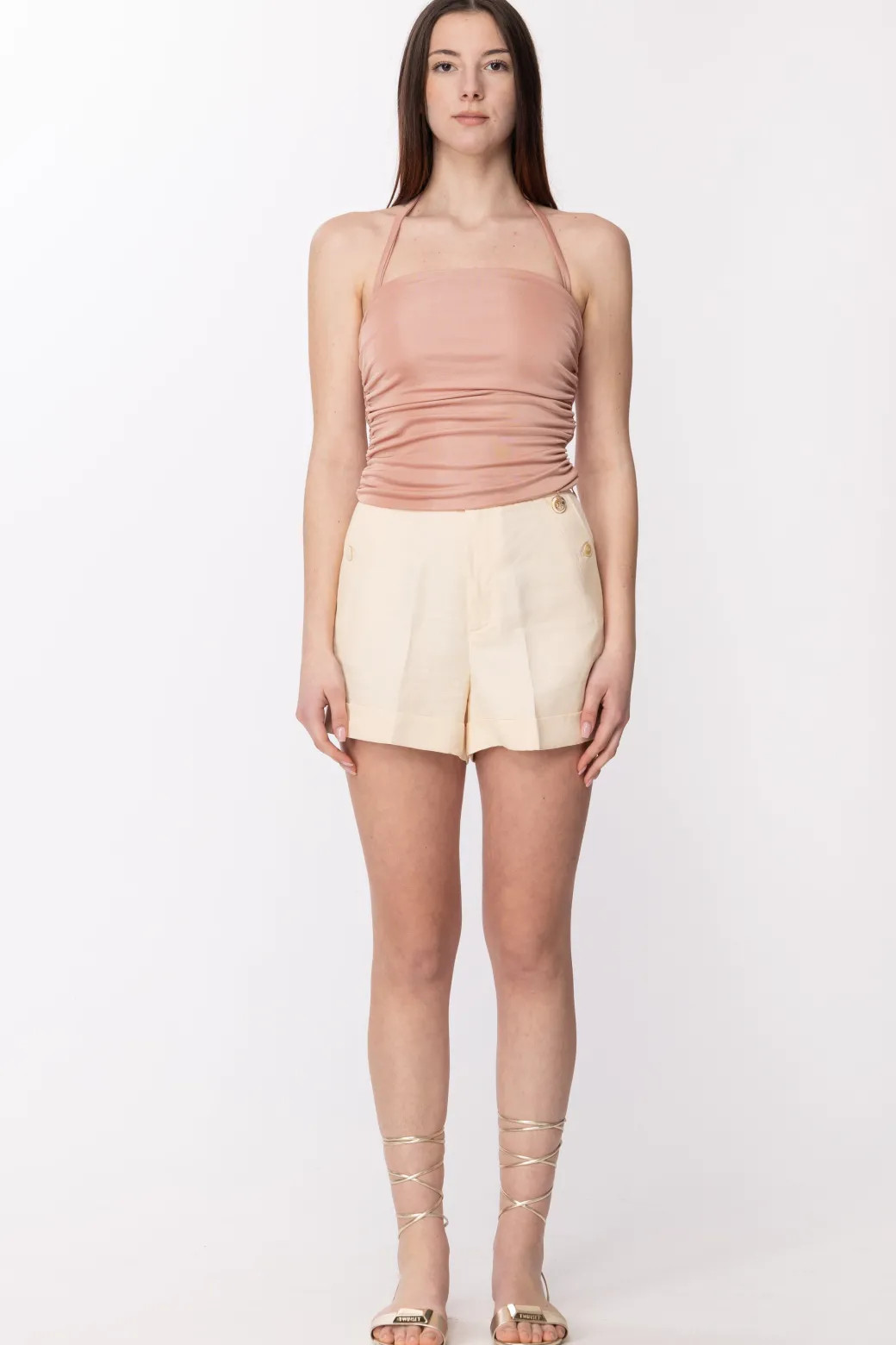 Donna Gaëlle Paris Top In Jeans a Incrocio con Foulard