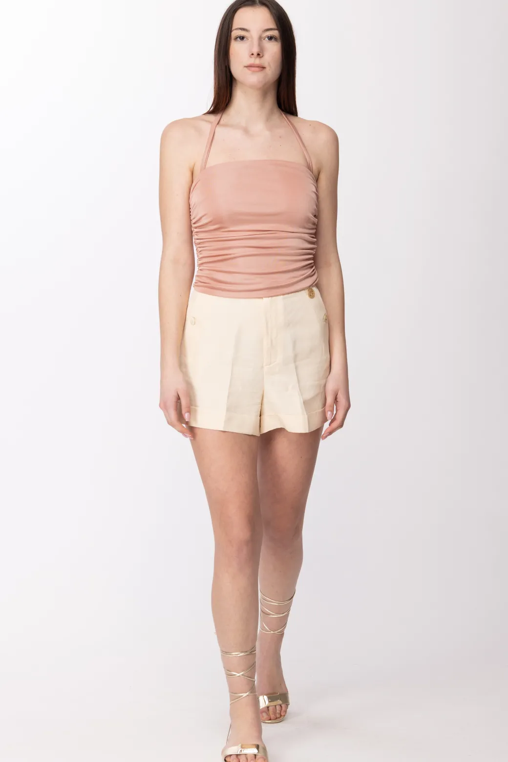 Donna Gaëlle Paris Top In Jeans a Incrocio con Foulard