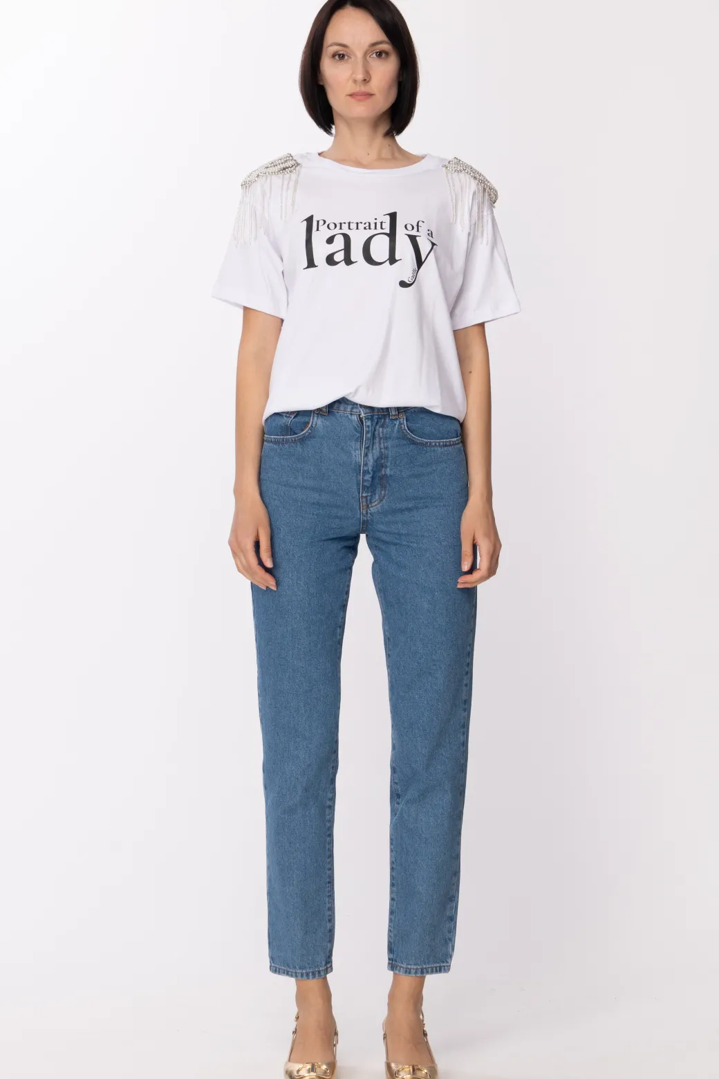 Donna Gaëlle Paris T-shirt con Stampa e Spalline Gioiello